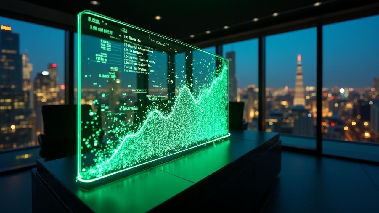 Futuristic digital dashboard showing business growth metrics and Salesforce data visualizations